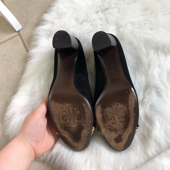 Tory Burch Black Suede Snake Cap Toe Pacey Pumps - Picture 6 of 8